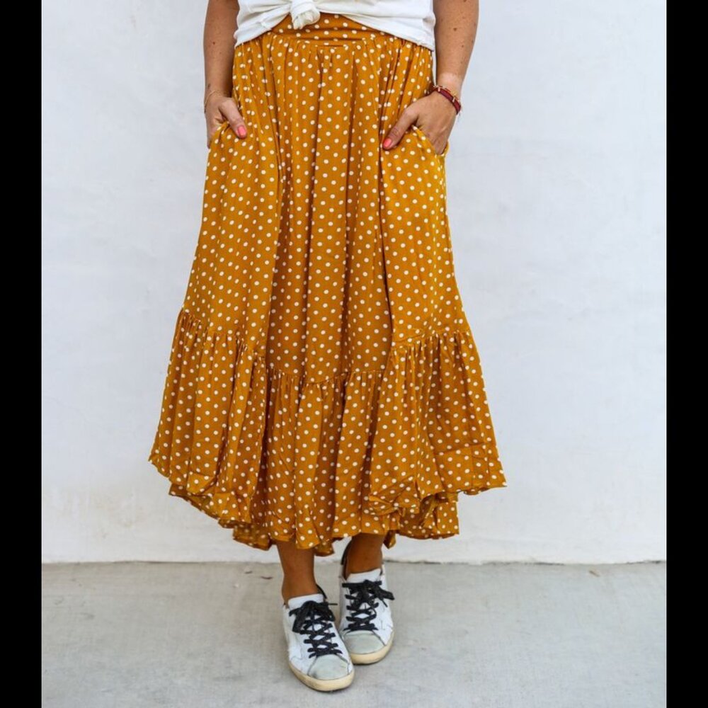 Ascot & Hart Mustard Polka Dot Skirt, Size M